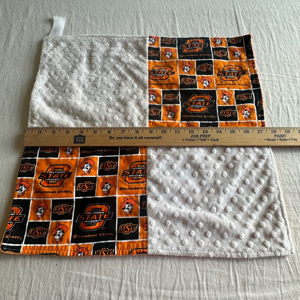 Oklahoma State University OSU Cowboys Minky Dot Baby Security Blanket Lovey 18" - Picture 2 of 5